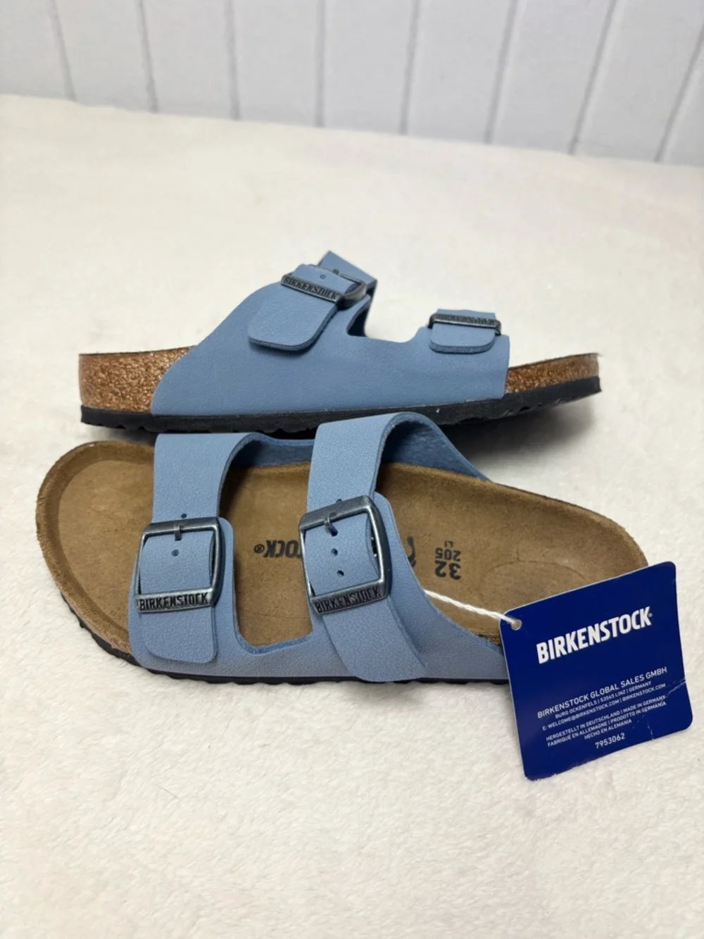 Birkenstock leather Kids' Arizona‎ Slide Sandal Light Blue Buckle Sandals Size 1